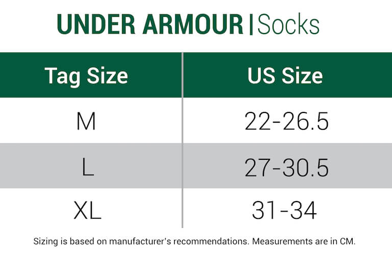 under armour-socks-mens size chart